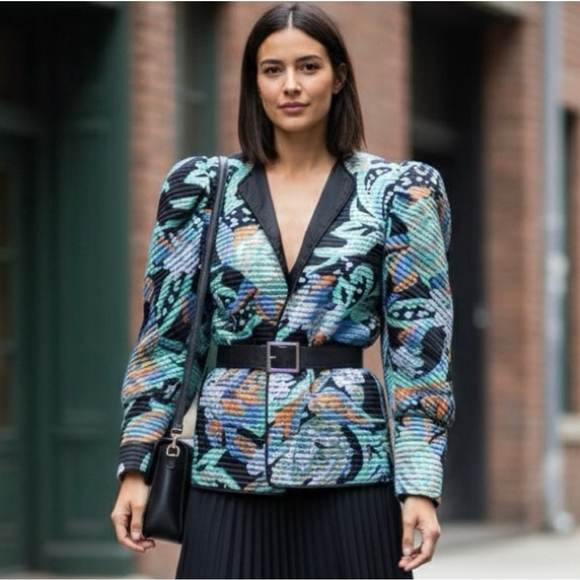 Vintage Jackets & Blazers - Vintage Pierre Labiche Silk Puff Sleeve Open Front Jacket S